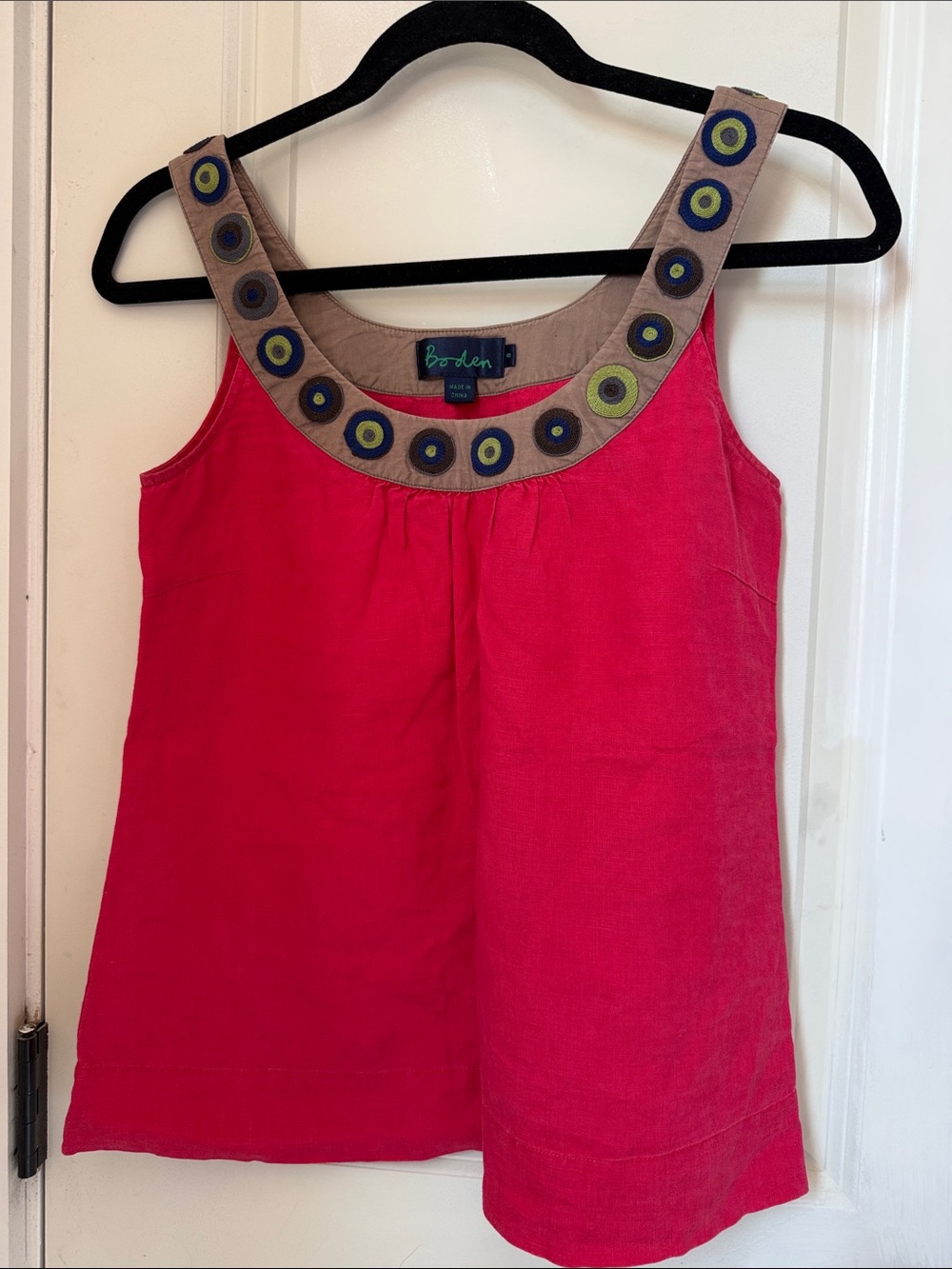 Boden Red/Pink Embellished Scoop Neck Top